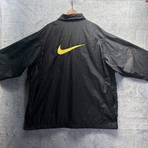 Nike Jacket Mens XL Vintage Black Yellow Swoosh Windbreaker Coach Nylon‎ 90s Y2K